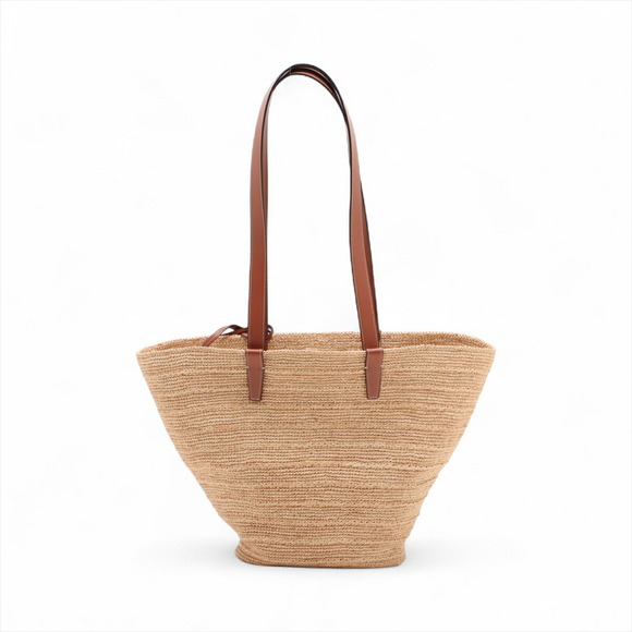 Celine Panier Raffia Leather Tote Bag Beige Tan Brown - Picture 2 of 8